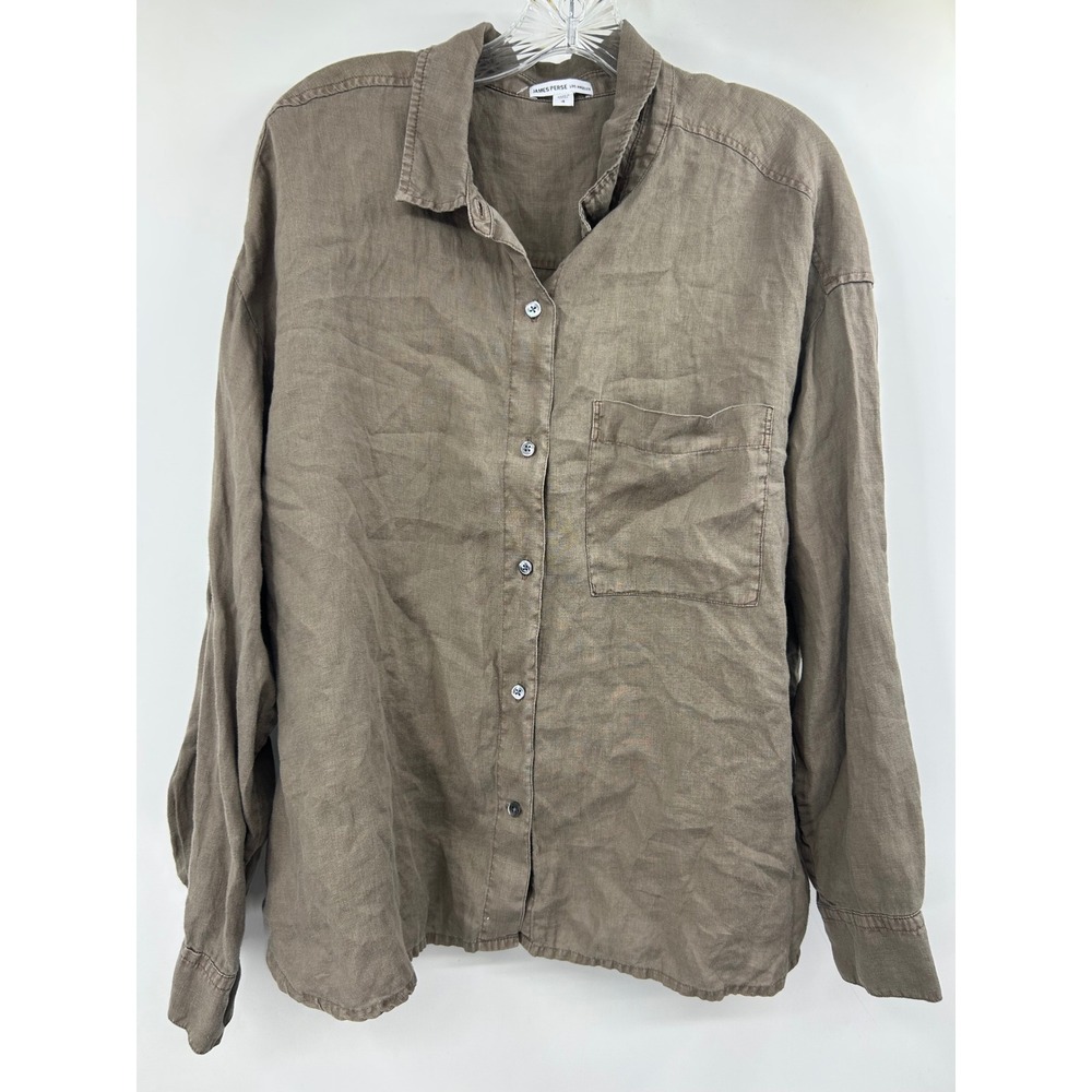 James Perse Los Angeles Women's Brown 100% Linen Button Down Shirt Size XL